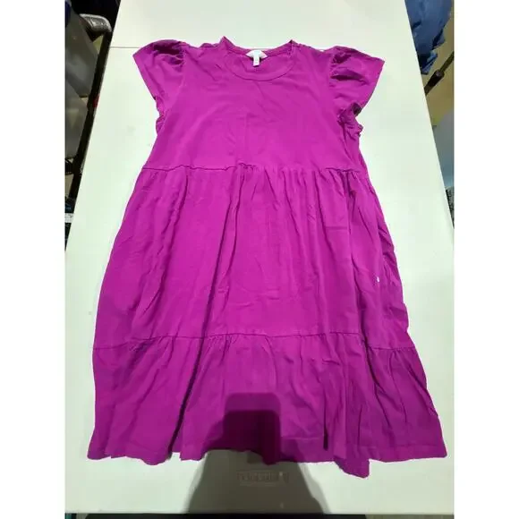 Time and Tru Women’s Pink Tiered Dress Size L 12-14 Short Sleeve Ruffle Hem - Picture 3 of 3